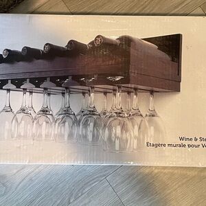 Wall-Mounted Wine & Stemware Rack - Brown